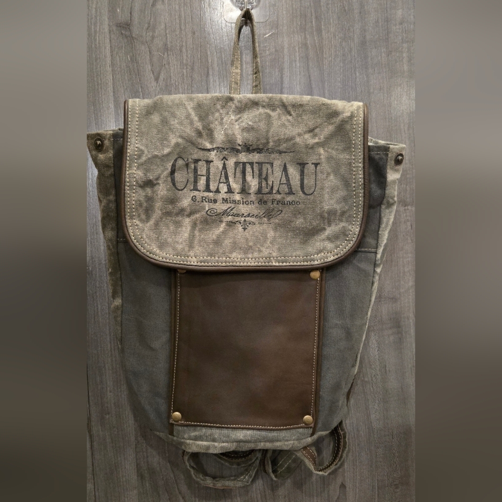 Myra Bag Chateau Upcycled Canvas and Genuine Leather Trim Front Pocket Backpack